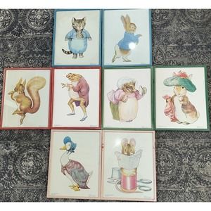 Beatrix Potter" MRS TIGGY WINKLE & PETER RABBIT set of 8 framed prints 1960s